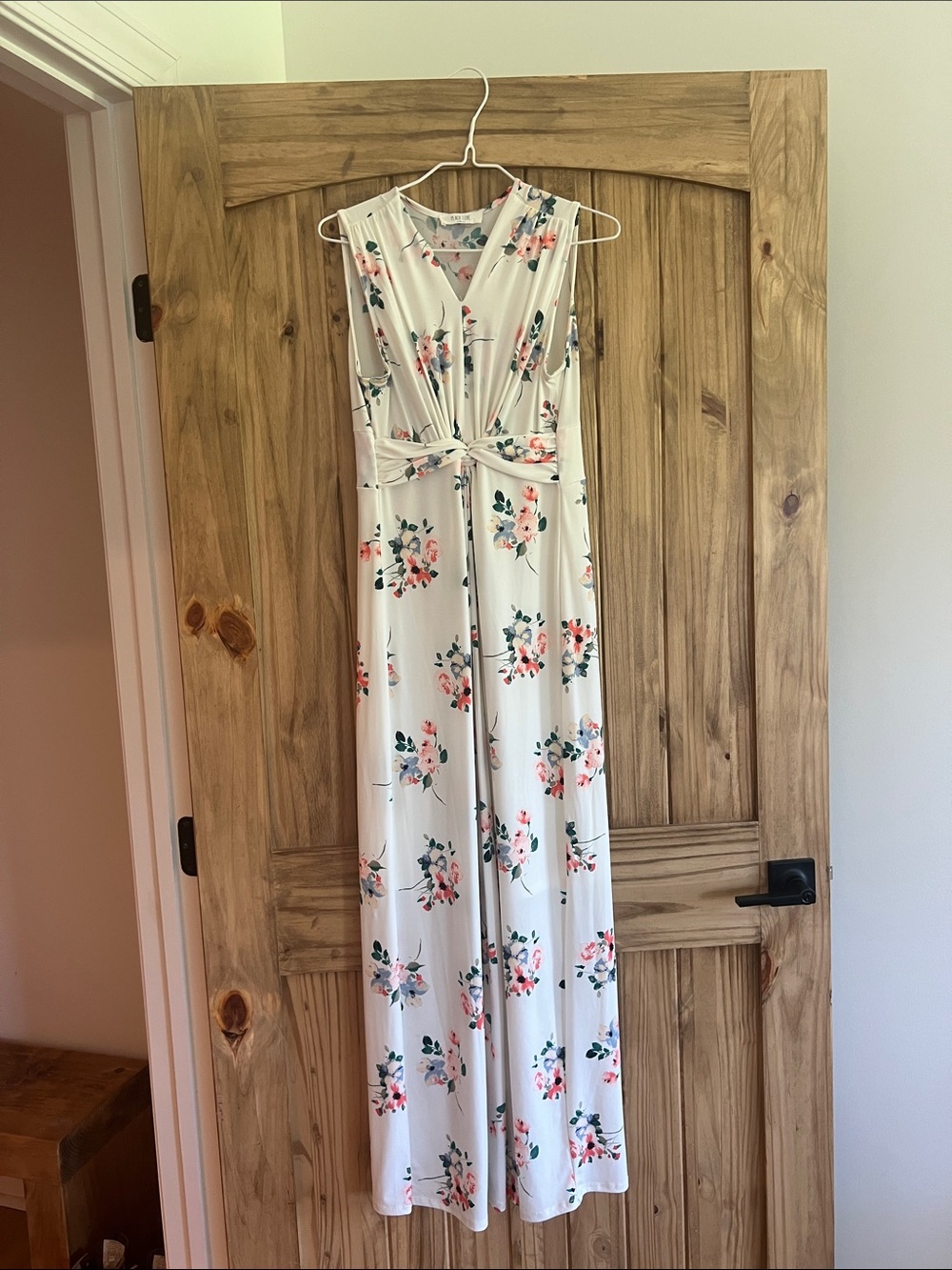 Peach Love California White Maxi Dress with Pink Floral Print